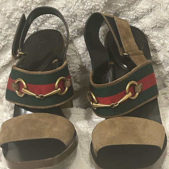 Gucci Brown Suede Web Horsebit Block Heel Slingback Sandal - Picture 9 of 11